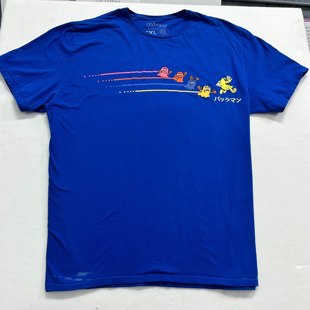 LootWear Mens 2XL T-Shirt Blue Pac-Man Ghost Graphic Retro Arcade Core